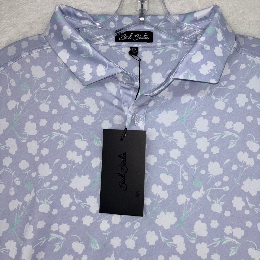 Bad Birdie Mens 2XL Floral Golf Polo Shirt Purple White SS25FI-BBP001-165 NEW - Picture 9 of 10